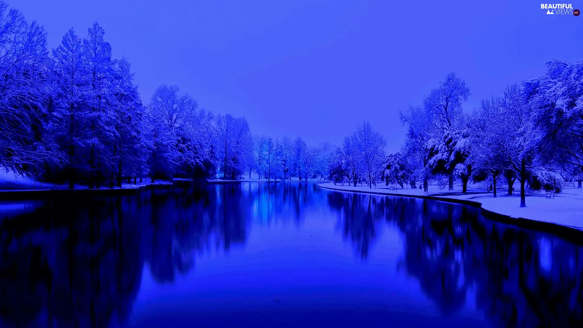 winter, Park, lake