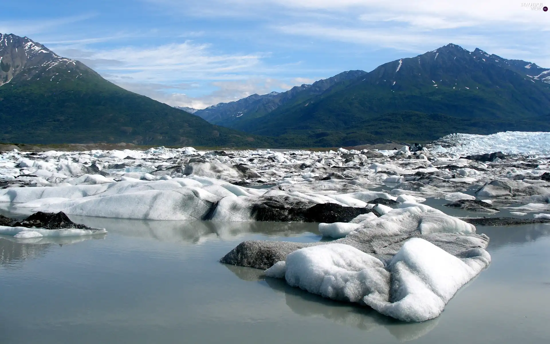 winter, Mountains, River