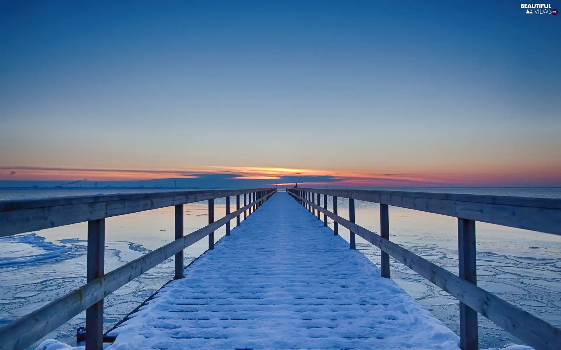 Great Sunsets, pier, winter, sea