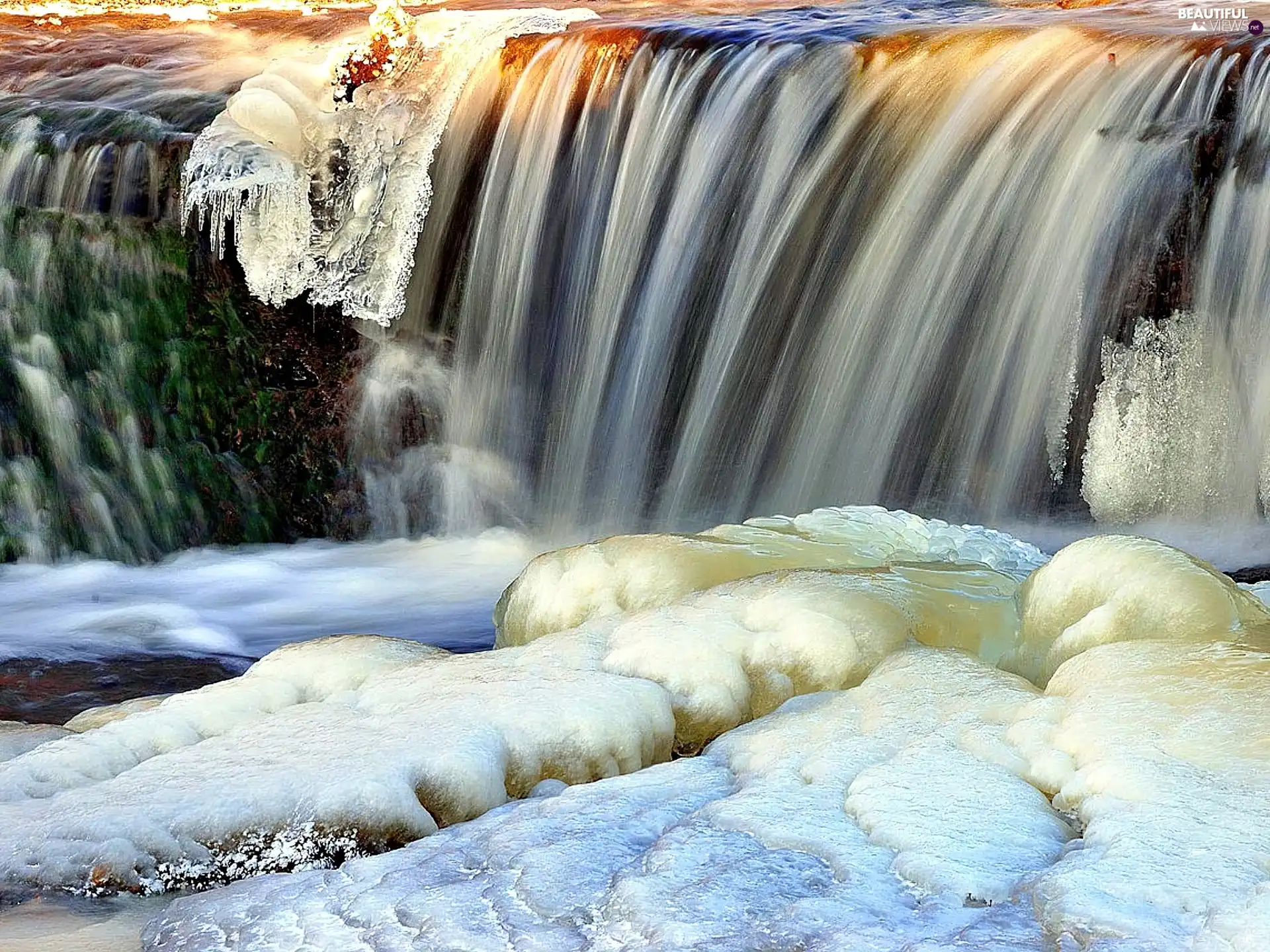 winter, glacial, waterfall