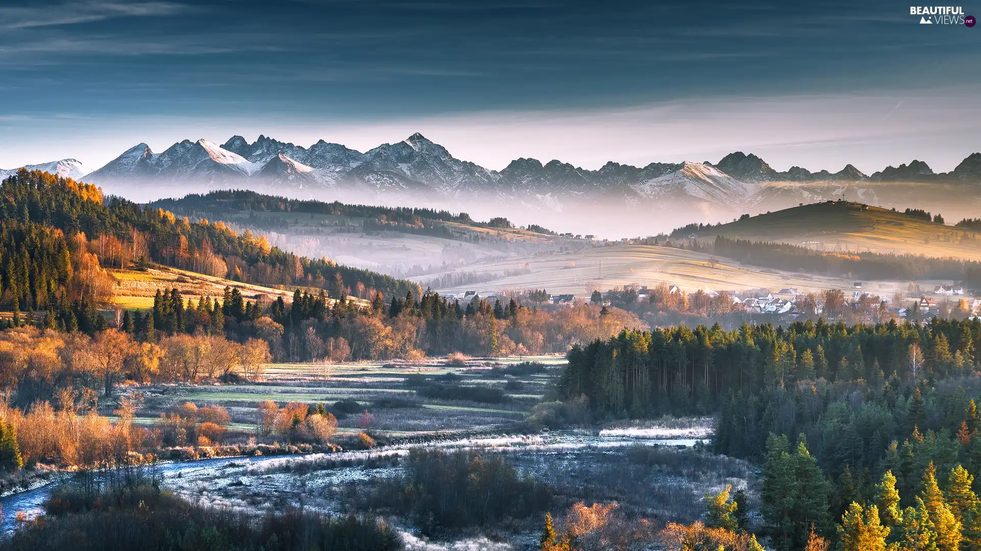 trees, Fog, autumn, woods, Mountains, viewes, Poland