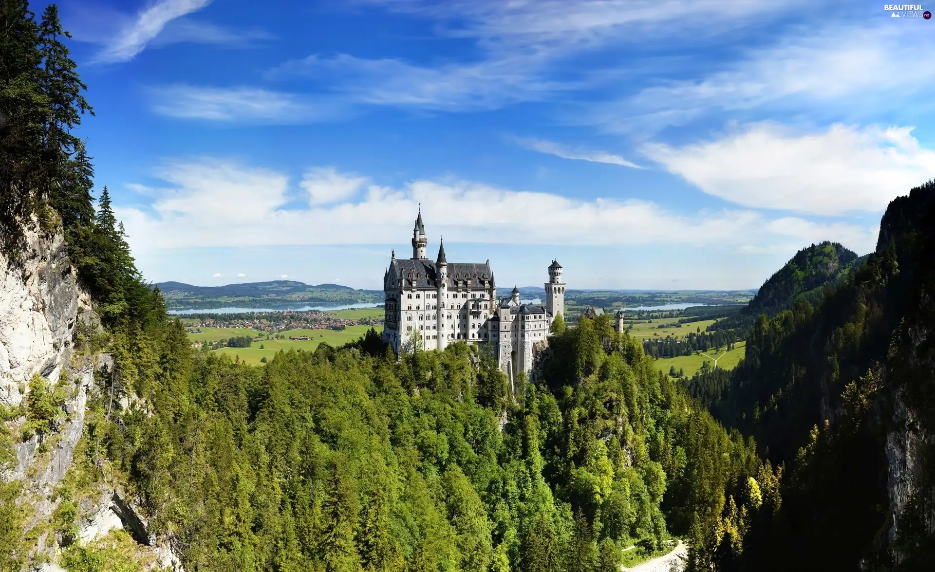 woods, Germany, Neuschwanstein, Mountains, Castle