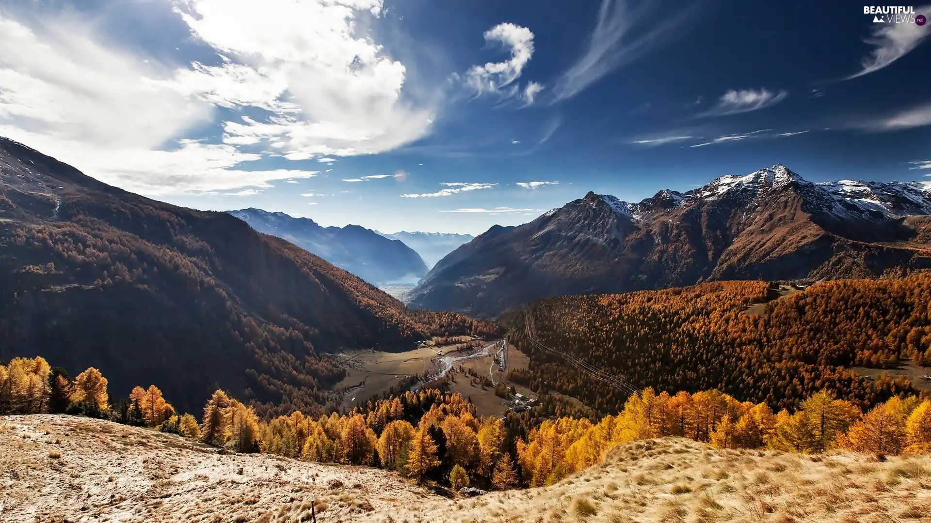 woods, autumn, Mountains