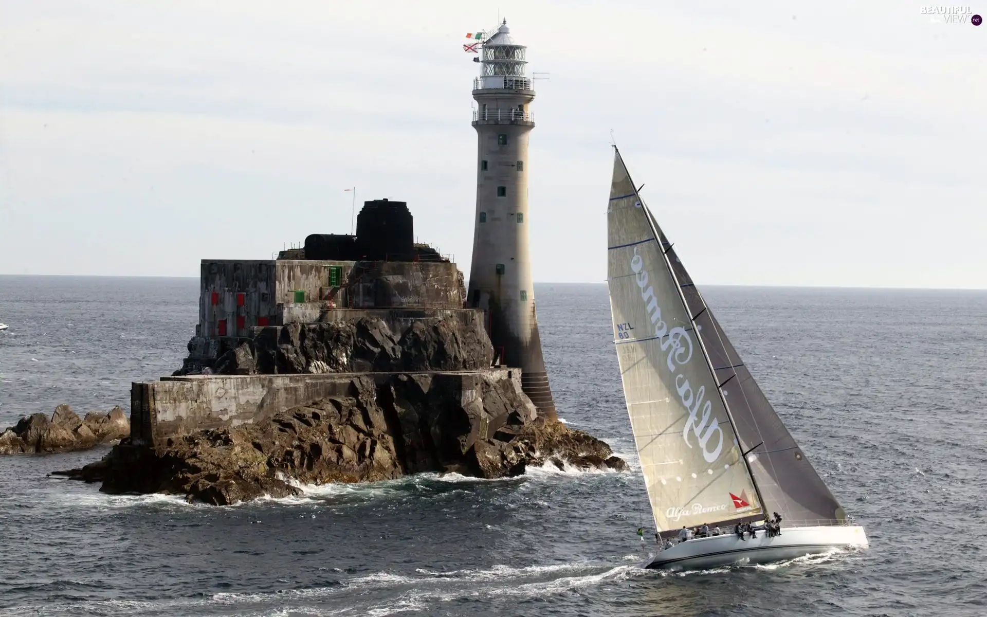 Lighthouses, Rock, Yacht, an