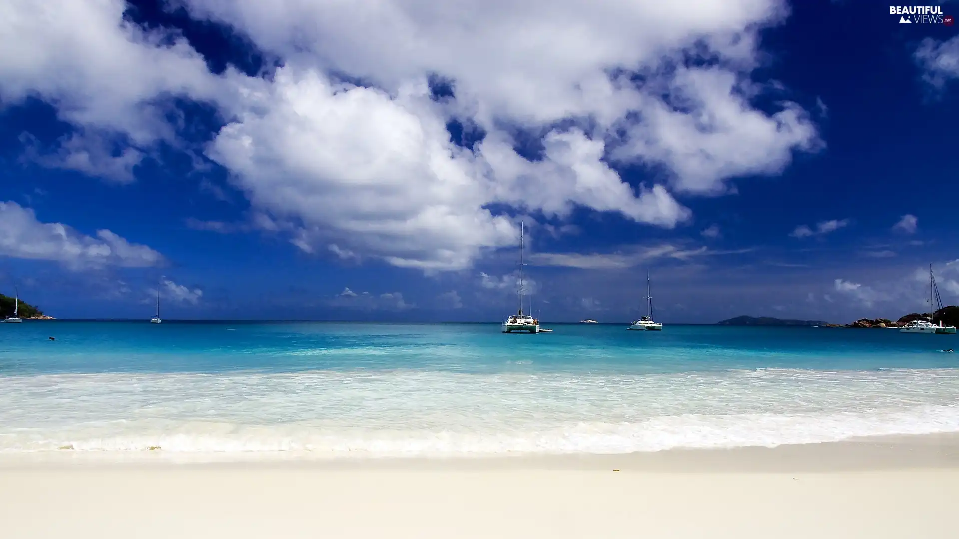 clouds, sea, Yachts, Sky