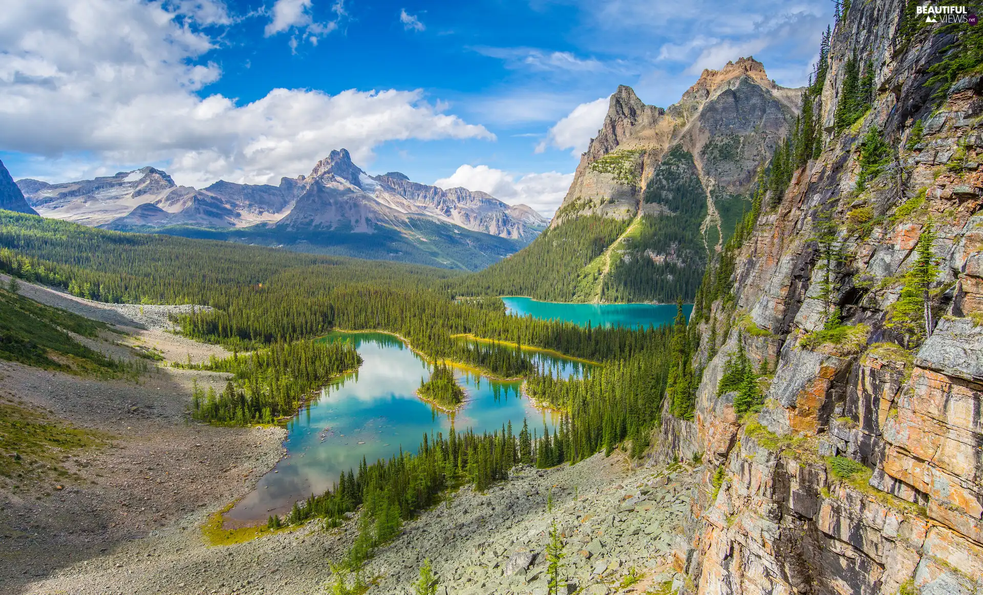 Lake O Hara, Province of British Columbia, forest, Yoho National Park, Canada, Mountains, clouds