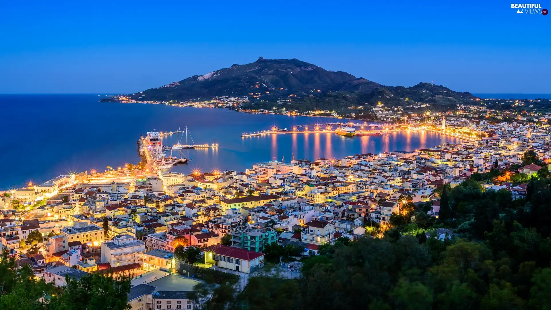 mountains, Greece, Zakynthos, Ionian Sea, illuminated